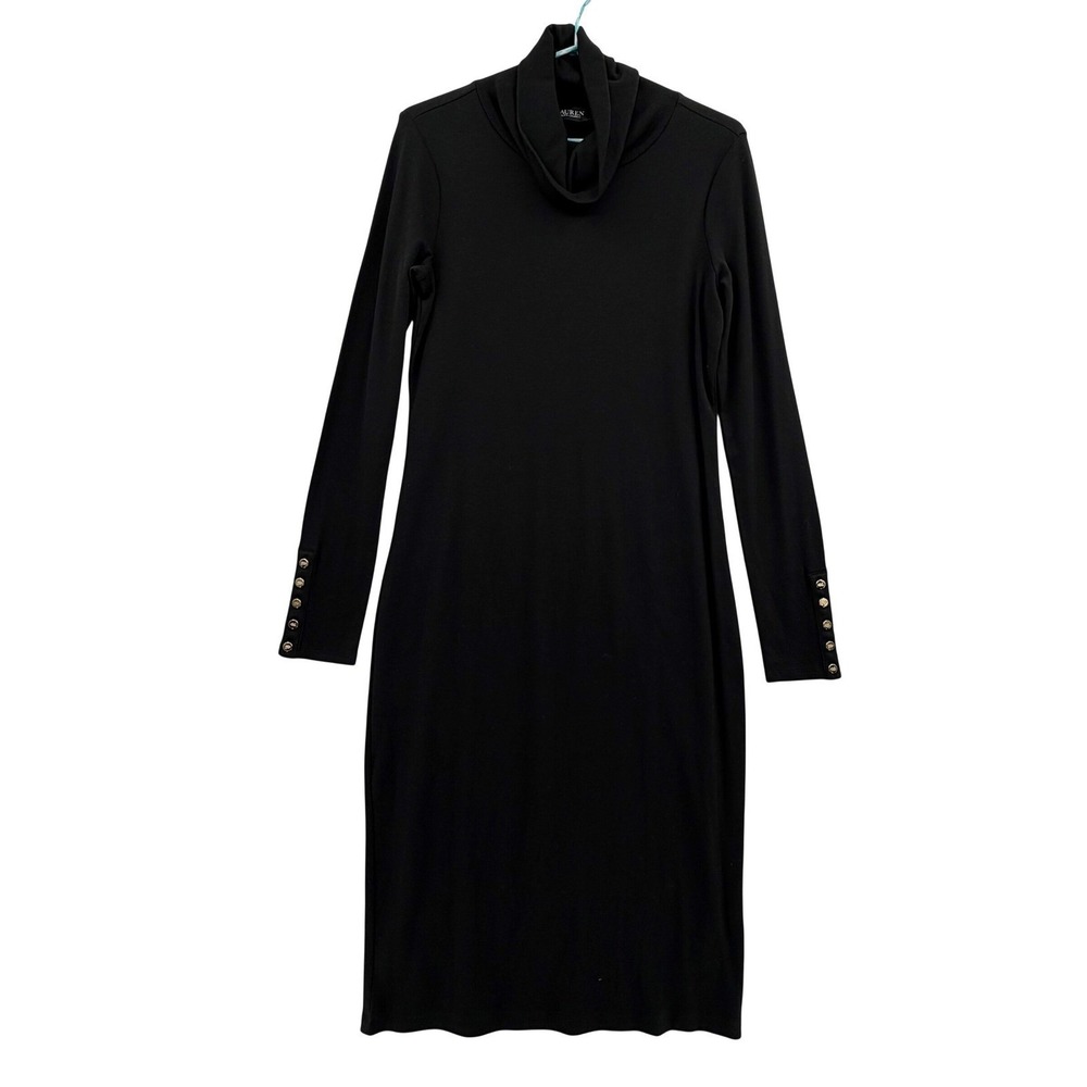 Lauren Ralph Lauren Turtleneck Dress 6 Black Ribbed Old Money Timeless Basic